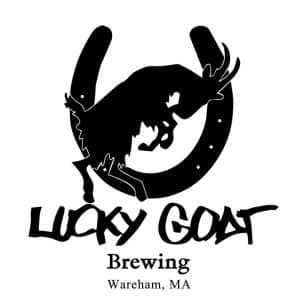 Logo for Lucky Goat Brewery in Wareham MA, a goat jumping through a horseshoe