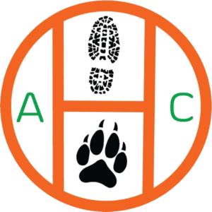 Logo with footprints, paw print, and letters A and C.
